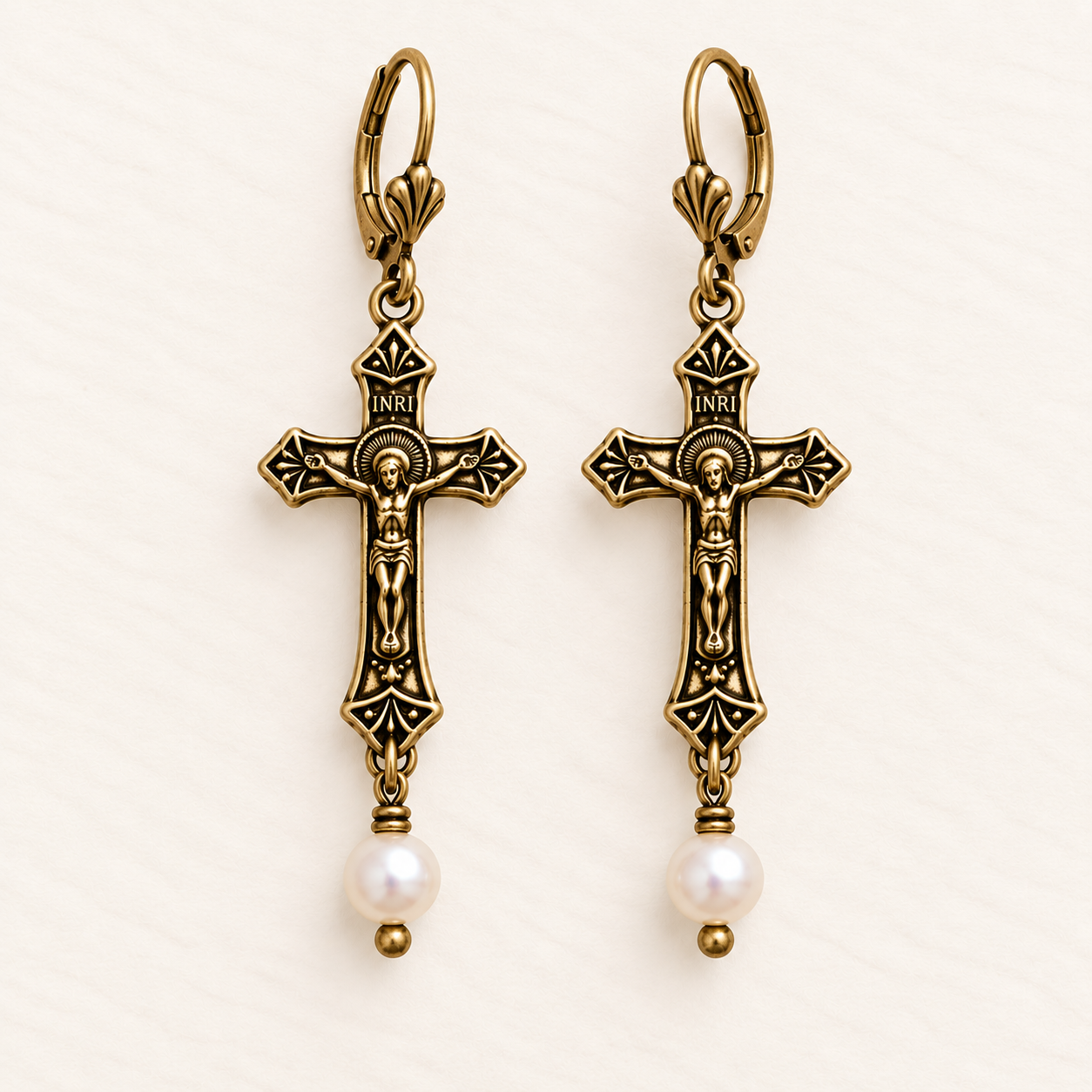 Crucifix & Pearl Earrings
