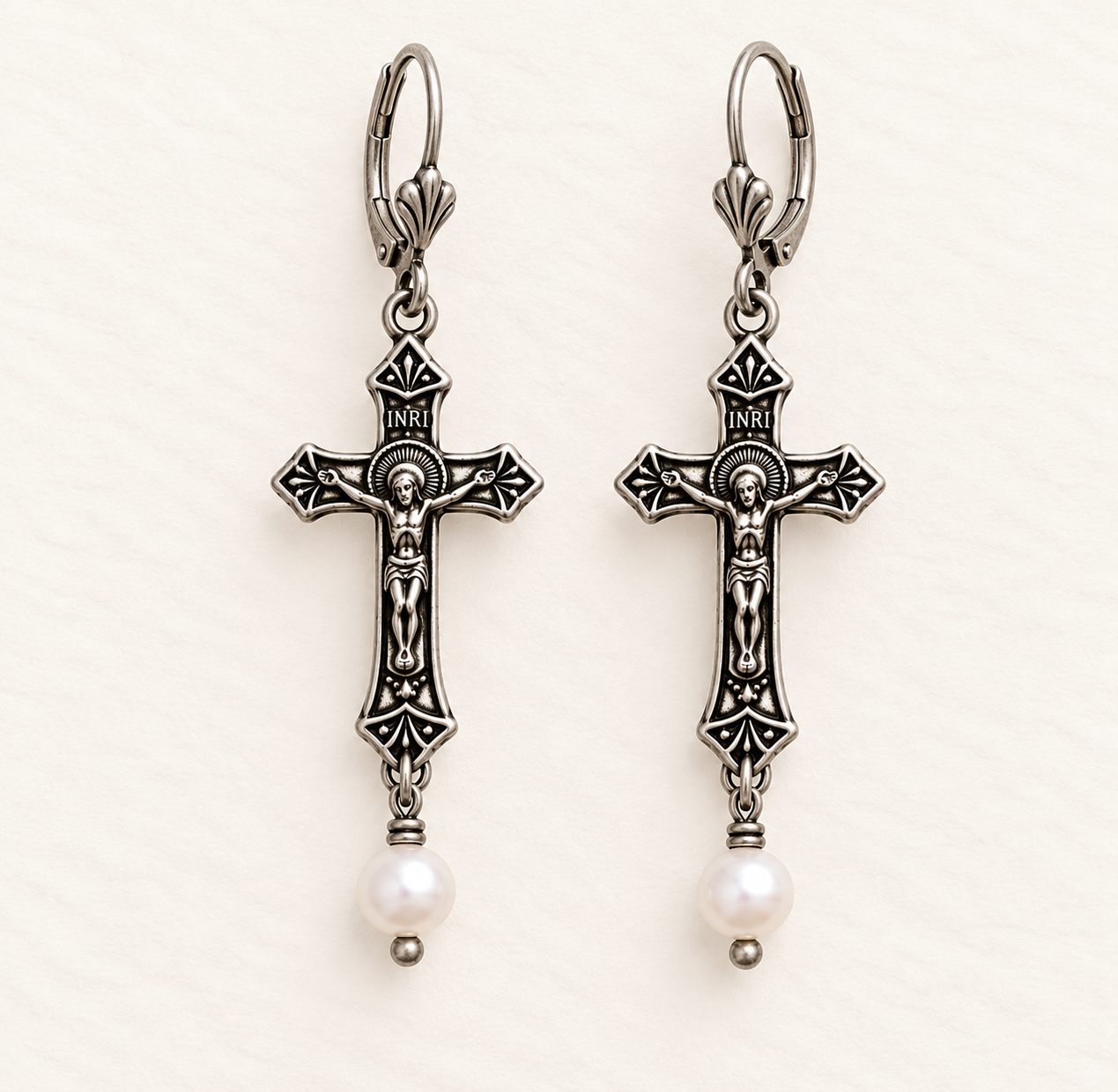 Crucifix & Pearl Earrings - Image 2