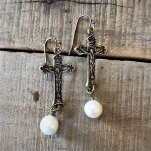 Crucifix & Pearl Earrings