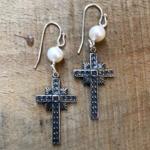 Halo Cross Pearl Earrings