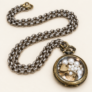 Hearts and Pearls Pocket Watch Necklace
