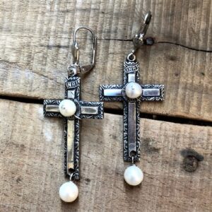 Inri Cross & Pearl Earrings
