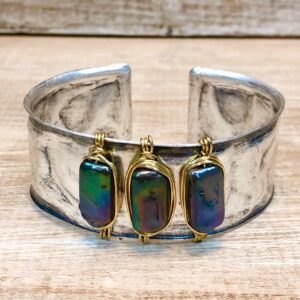 Wire-Wrapped Purple Peacock Pearl Cuff Bracelet