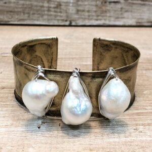 Wire Wrapped Pearl Cuff Bracelet