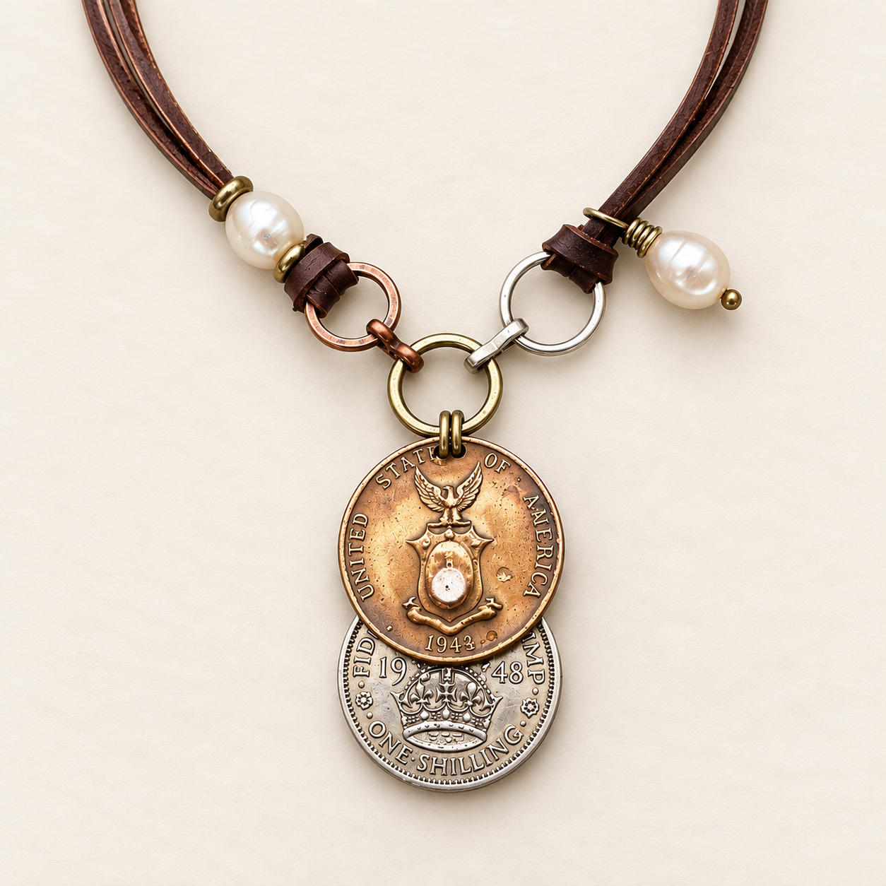 Vintage Coin & Pearl Deerskin Necklace