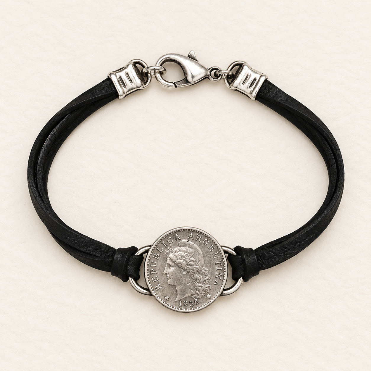 Vintage Coin & Deerskin Bracelet - Image 2