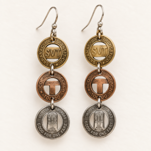 Vintage Transit Token Triple Earrings