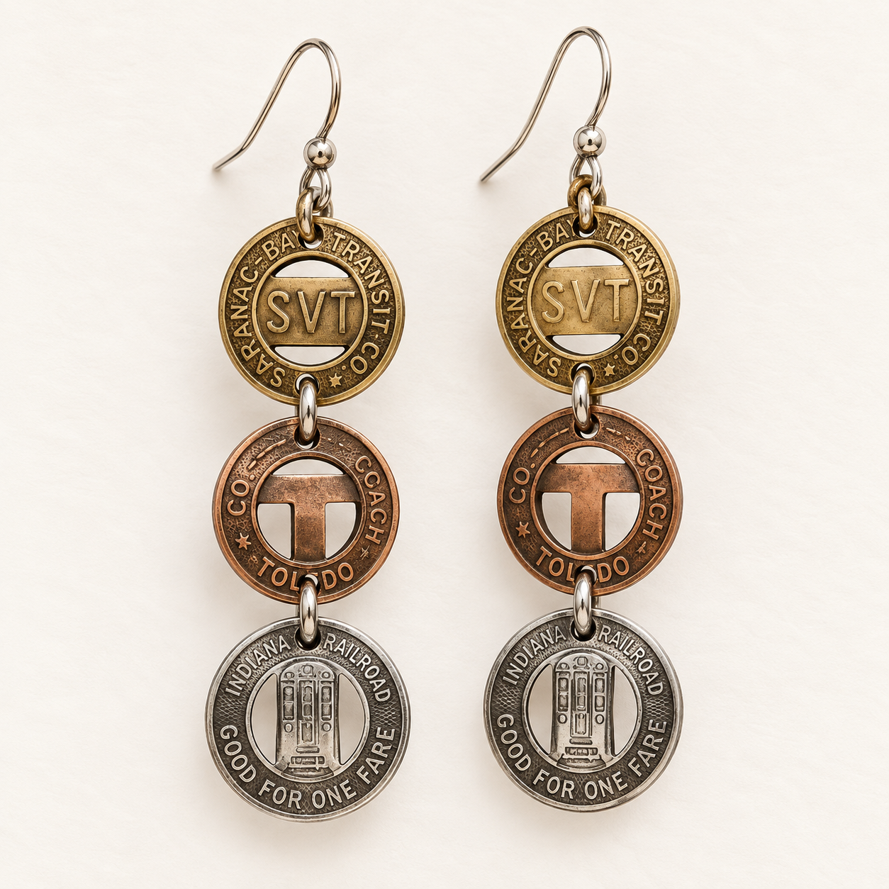 Vintage Transit Token Triple Earrings