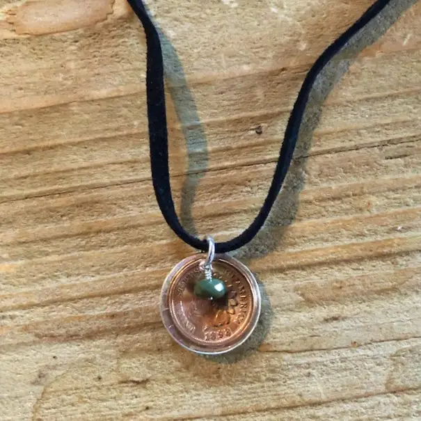 Indian Head Penny & Sterling Deerskin Necklace - Image 2