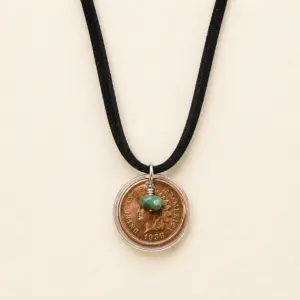 Indian Head Penny & Sterling Deerskin Necklace