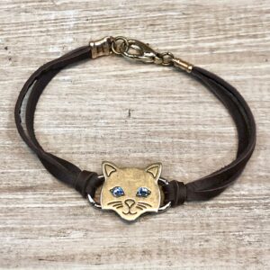 Cute Cat Face Deerskin Bracelet With Crystal
