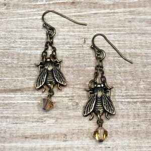 Fly Earrings With Crystal Drop