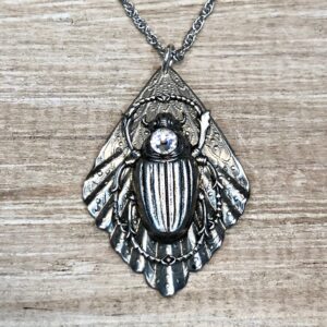 Sacred Scarab Necklace With Crystal