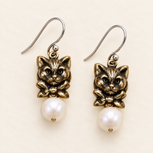 Fancy Cat Pearl Earrings
