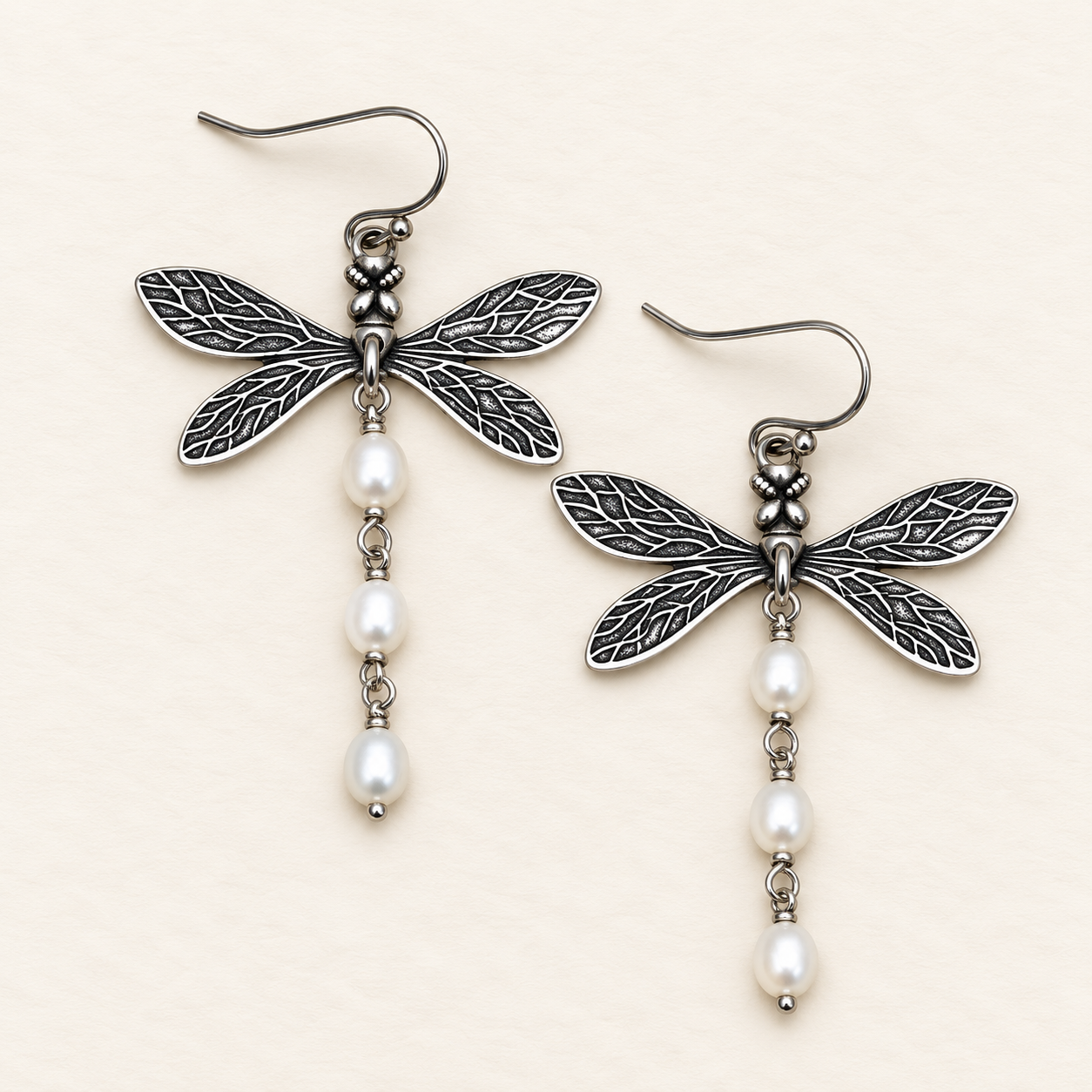 Pearly Tailed Dragonfly Earrings - Image 2