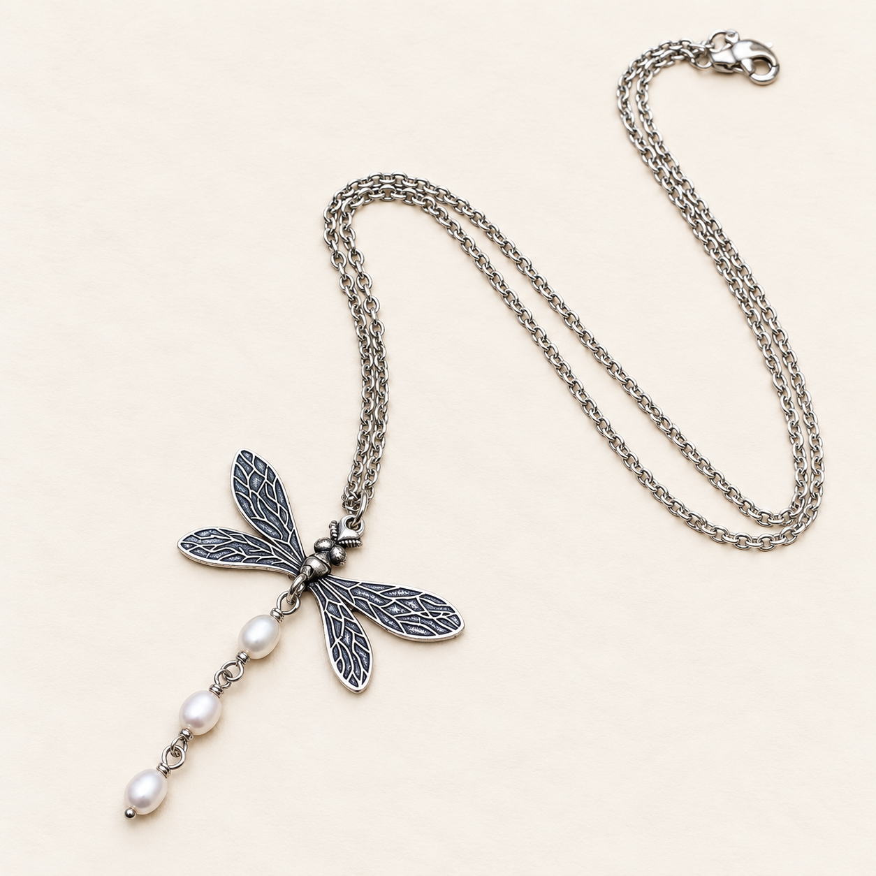 Pearly Tailed Dragonfly Necklace - Image 2