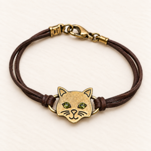 Sparkly Eyed Cat Deerskin Bracelet