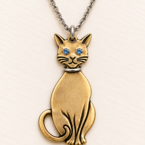 Sparkly Eyed Cat Silhouette Necklace