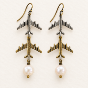 Connecting Flight Airplane Earrings With Pearls