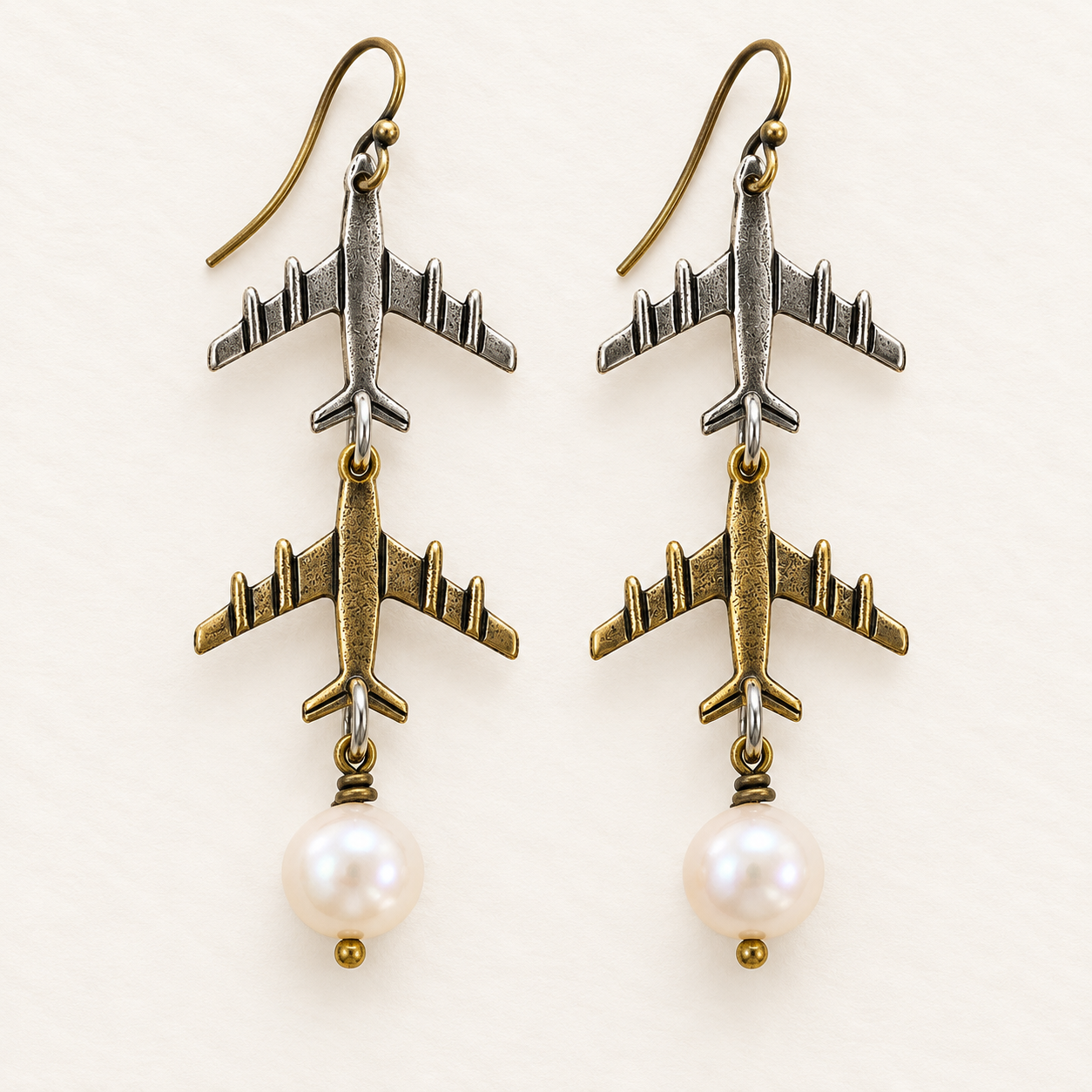 Connecting Flight Airplane Earrings With Pearls