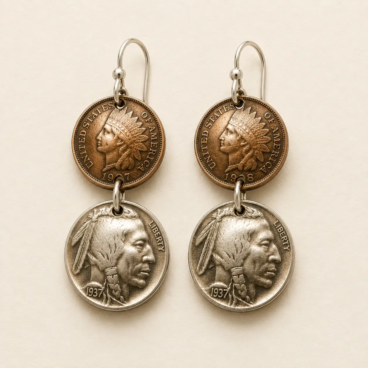 Indian Head Penny & Nickel Domed Earrings