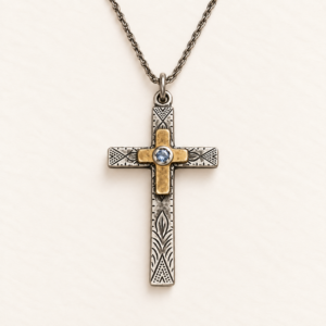 Etched Cross Layered Necklace