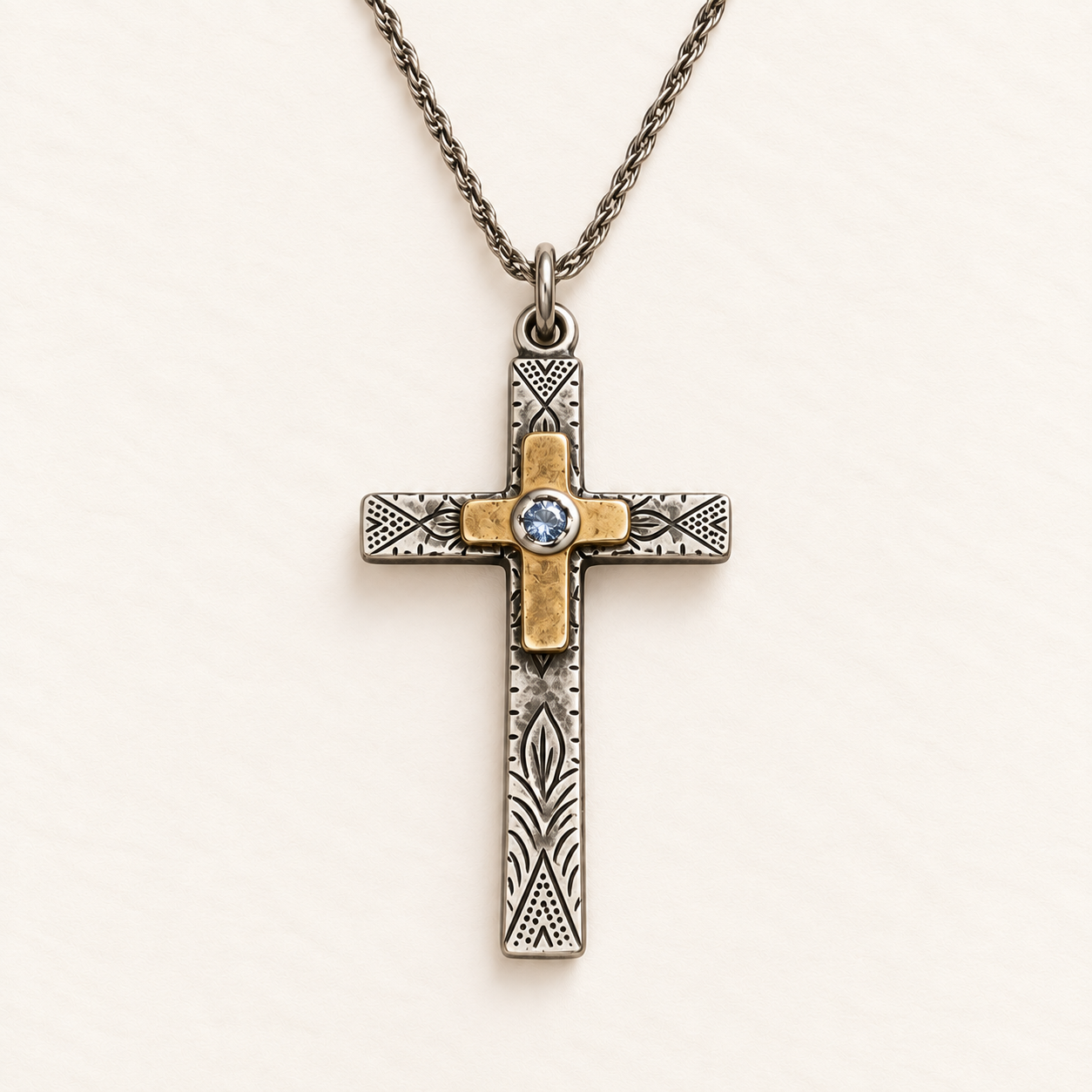 Etched Cross Layered Necklace