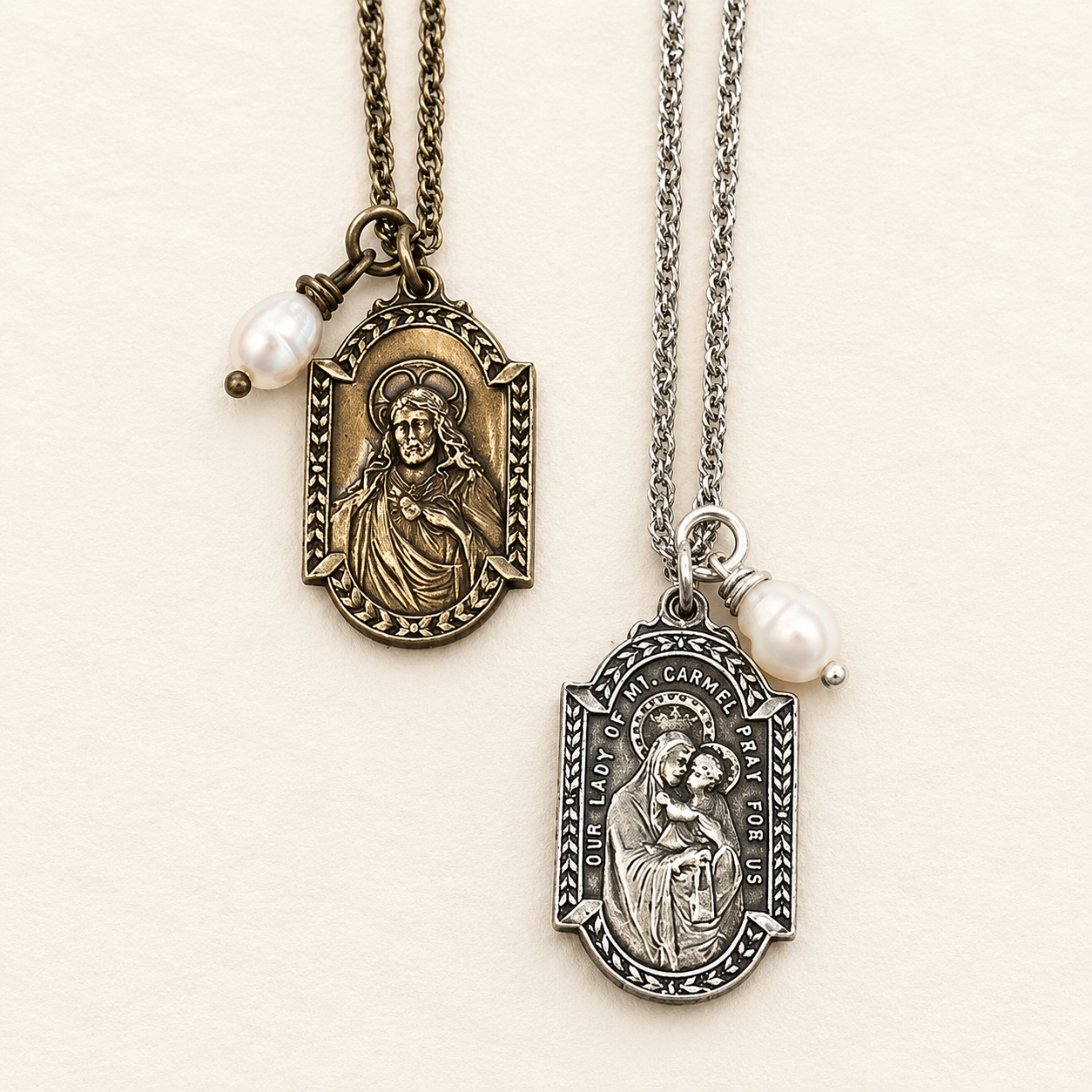 Jesus & Mary Medallion Necklace