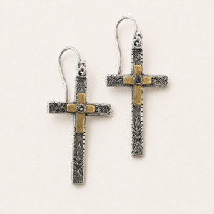 Etched Cross Layered Earrings
