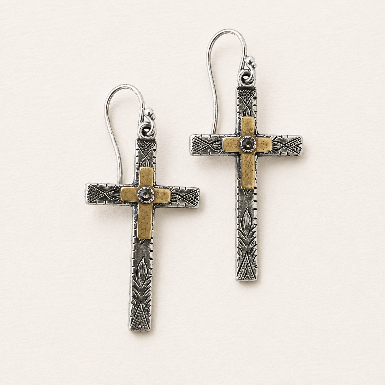 Etched Cross Layered Earrings