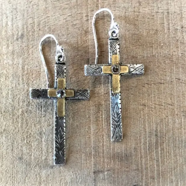 Etched Cross Layered Earrings - Image 3