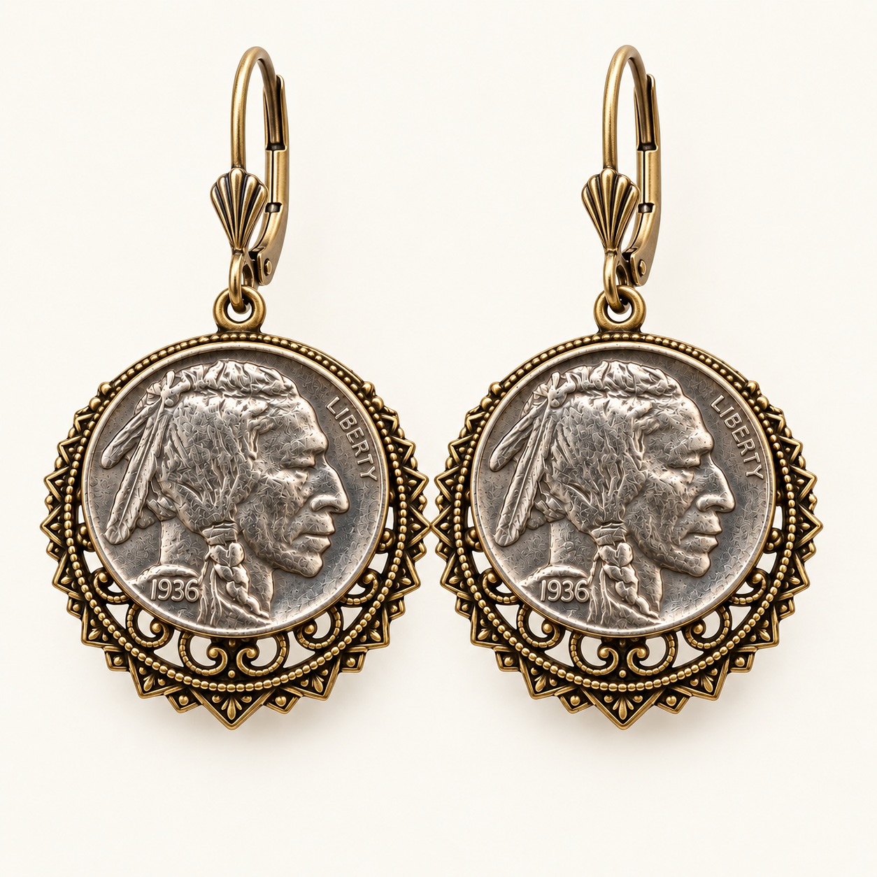 Indian Head Nickel Filigree Earrings