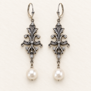 Fancy Floral Crystal & Pearl Earrings