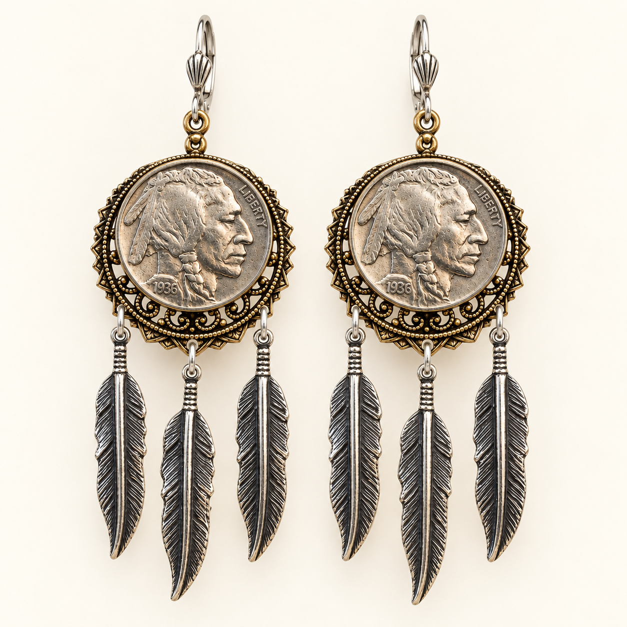 Indian Head Nickel Dreamcatcher Earrings - Image 2