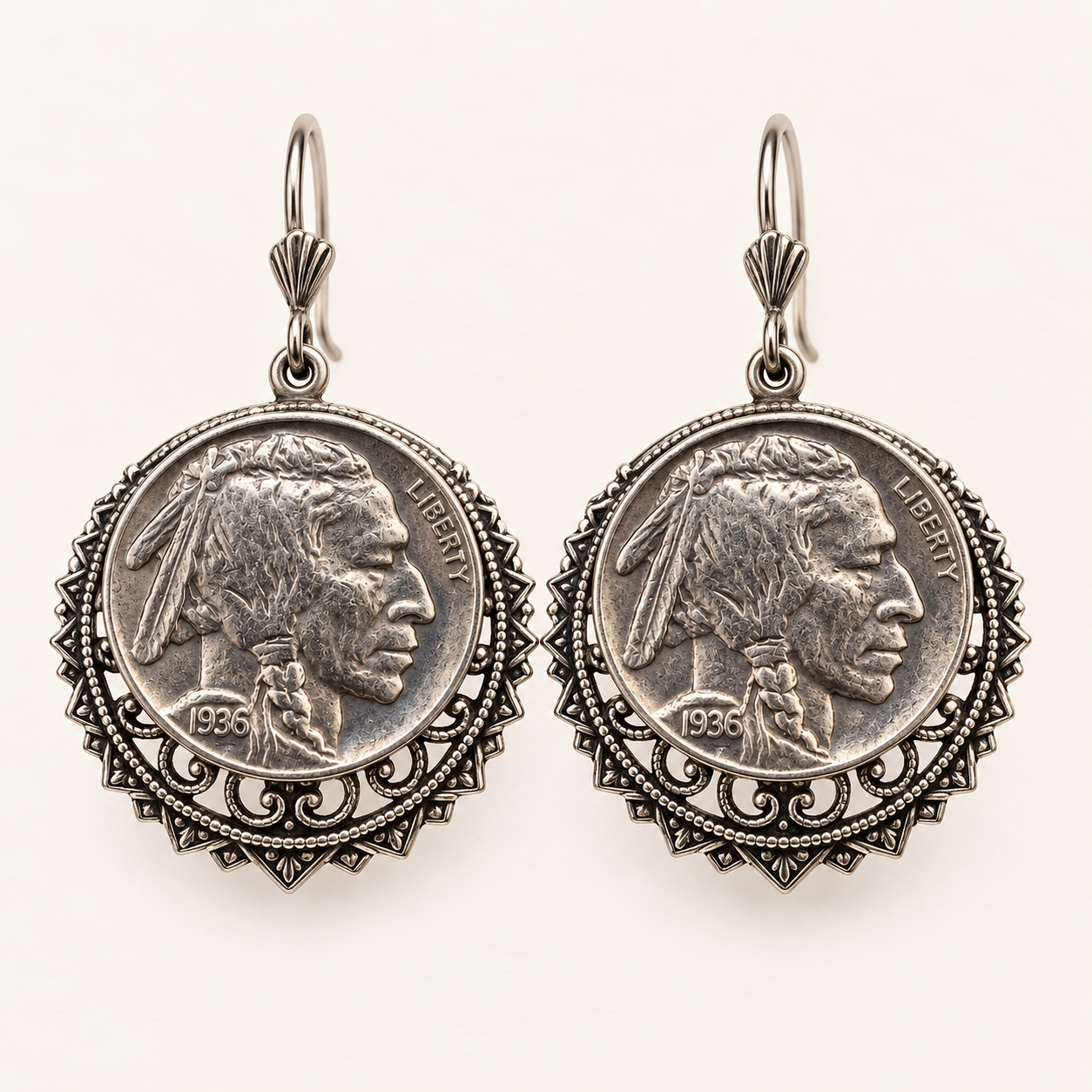 Indian Head Nickel Filigree Earrings - Image 2