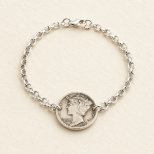 Mercury Head Dime Sterling Rolo Bracelet