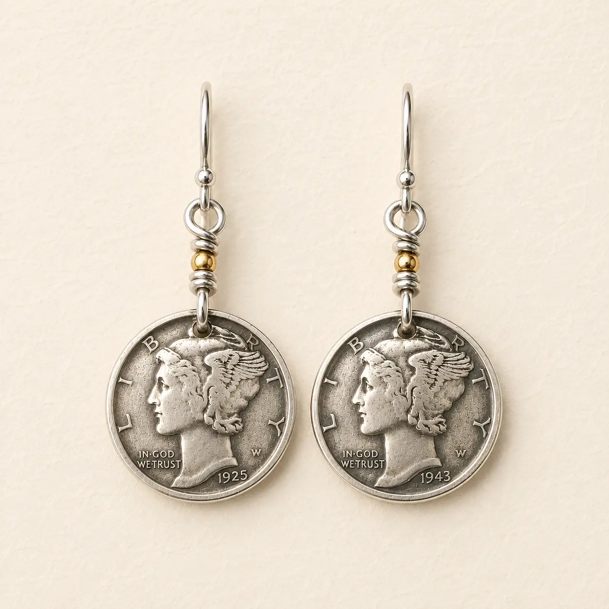 Wire Wrapped Mercury Head Dime Earrings