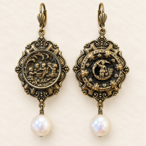 Victorian Picture Button & Pearl Earrings