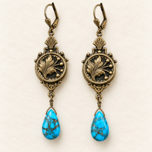 Victorian Picture Button & Turquoise Earrings