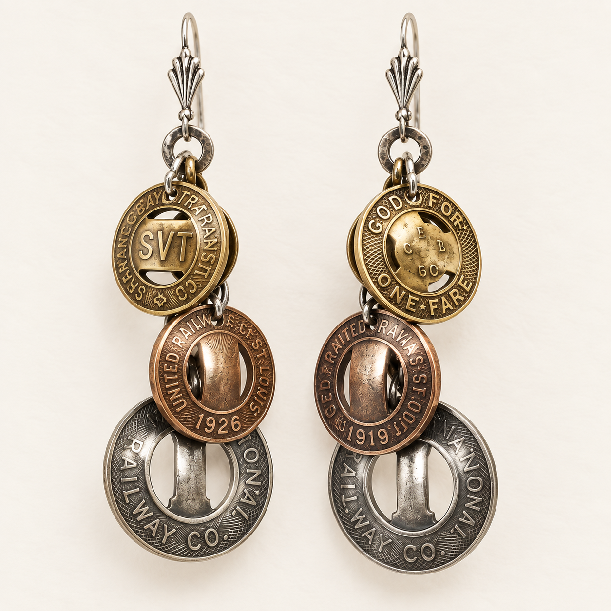 Vintage Transit Token Charm Earrings