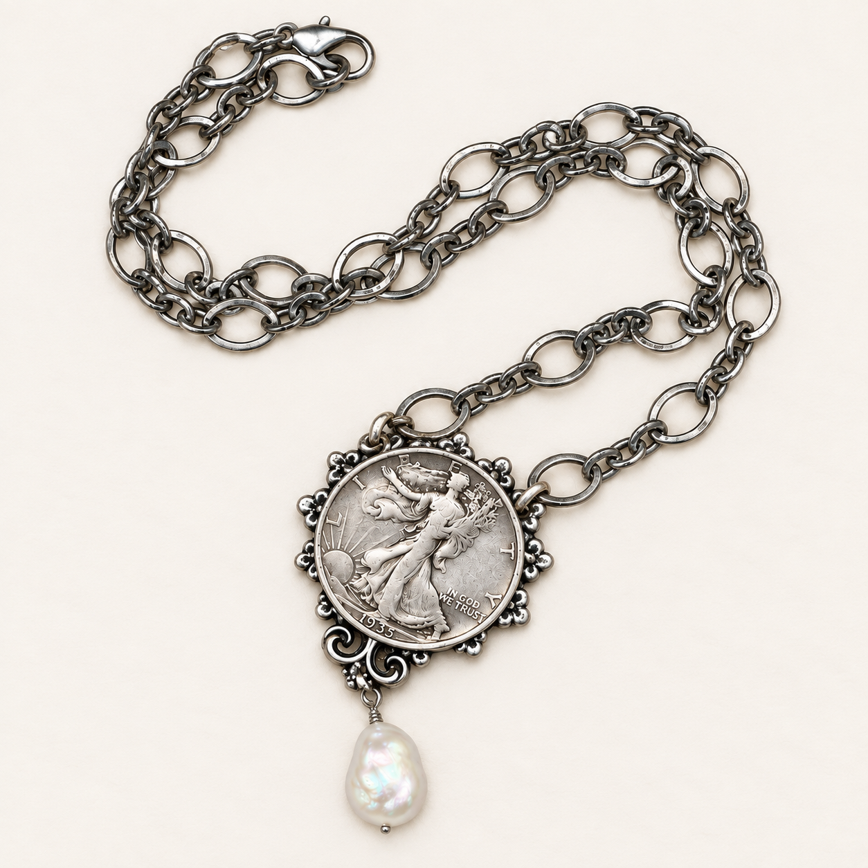 Walking Liberty Filigree Necklace