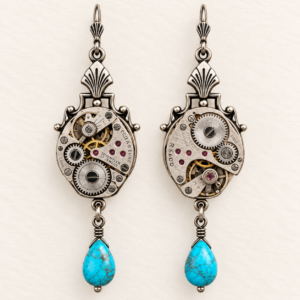 Vintage Watch Movement & Stone Earrings