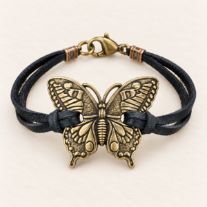 Butterfly & Leather Bracelet