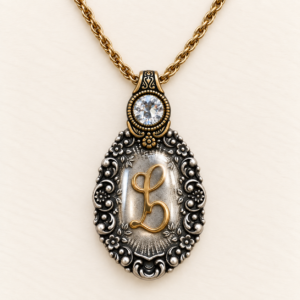 Ornate Initial Demitasse Spoon Necklace