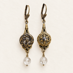 Victorian Picture Button & Clear Quartz Earrings