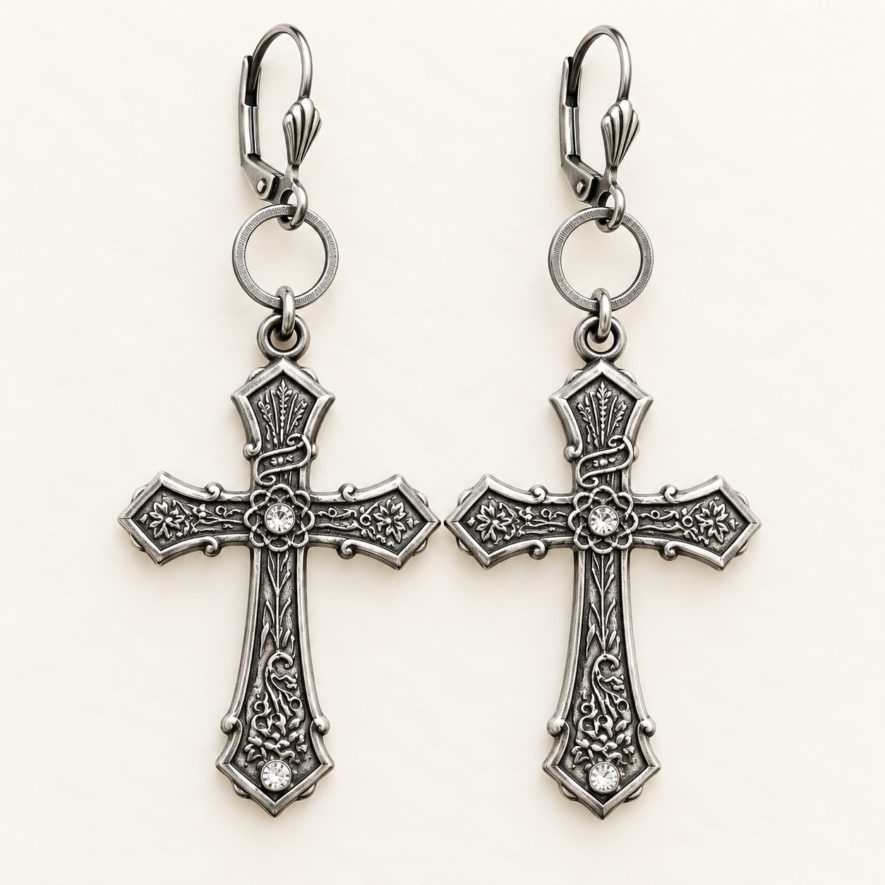 Victorian Cross Halo Earrings - Image 2